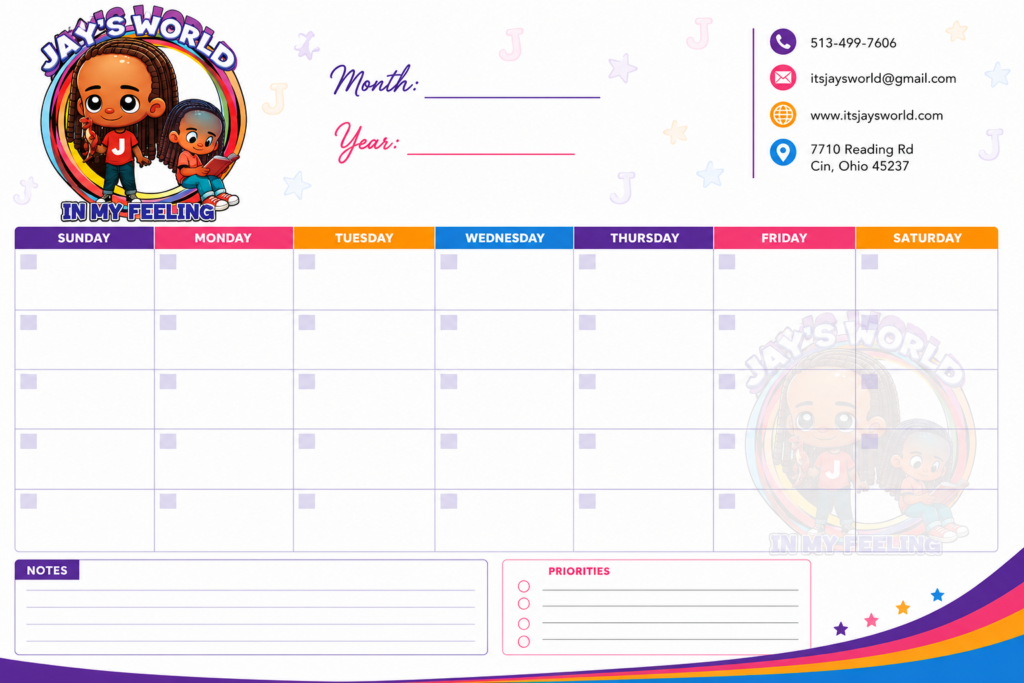 Jay's World branded monthly calendar